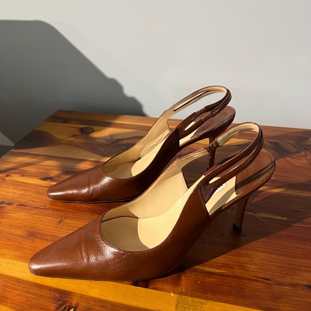 Vintage Manolo Blahnik Brown Leather Slingback Pumps - Picture 4 of 16